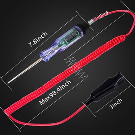 Automotive Circuit Tester, Electric Test Light Pen 3-48V Car Digital LED Circuit Tester with Voltage Voltmeter for Car Home with Extended Spring Wire Leads & Piercing Probe (Max 98.4in/250cm)