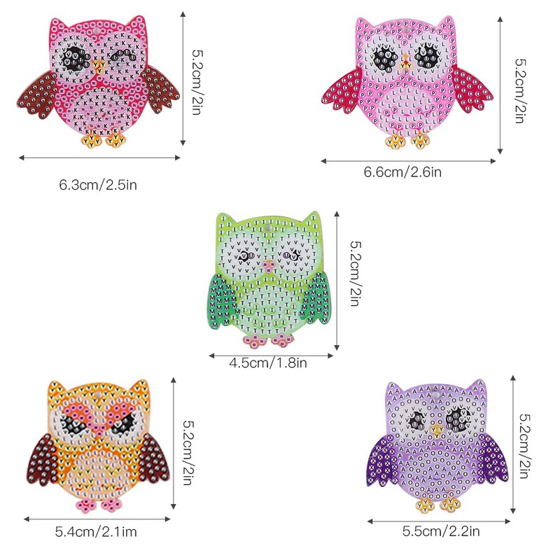 5PCS DIY Owl Diamond Painting Key Chain Acrylic Pendant Handmade