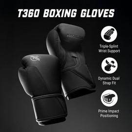 Hayabusa T360 Boxing Gloves – Revolutionary Hand Ergonomics | Empowering Wrist Support | Single or Dual Strap Closure | Training, Sparring, Heavy Bag - Black, 16oz