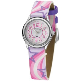 JACQUES FAREL HCC 324 Children's Wrist Watch Stars Pink Purple Analogue Quartz Metal Faux Leather, purple, Strap.