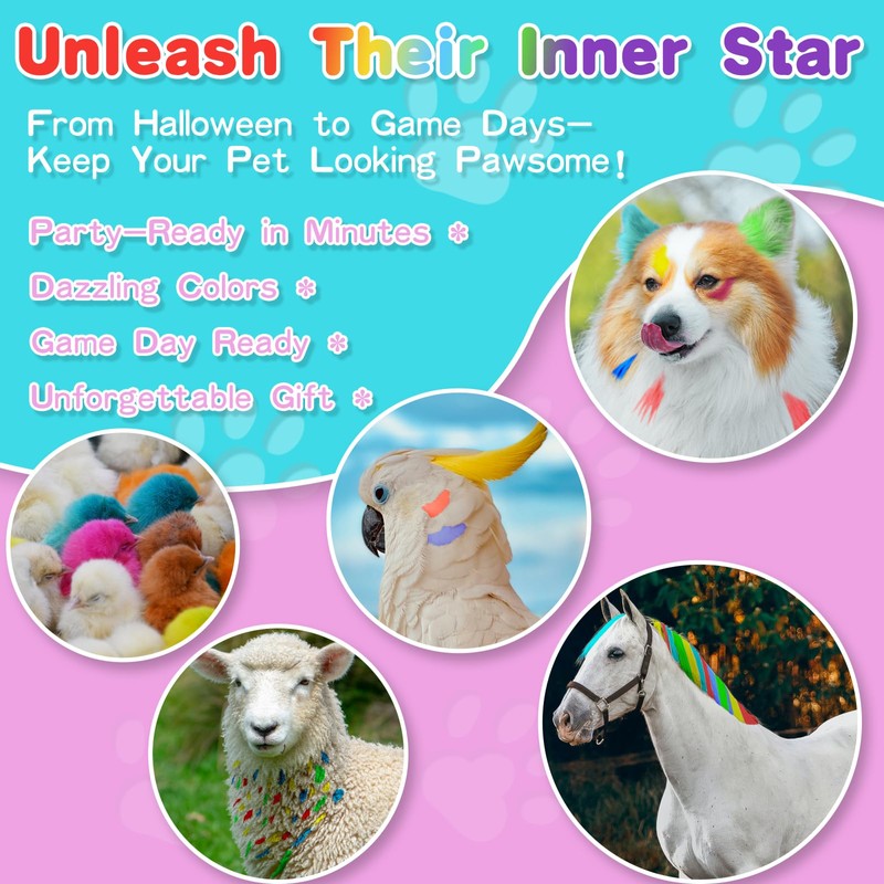 12 Pack Dog Hair Color Dye Temporary Non-toxic Vibrant Colors