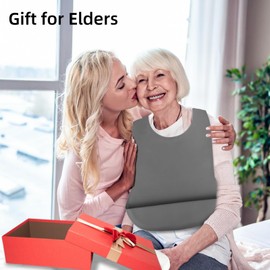 varlldibao 2 Pack Adult Bibs for Men & Women，Adjustable Adult Silicone Bib， Washable Waterproof Bibs for Adults with Crumb Catcher，Gift for Mom/Dad