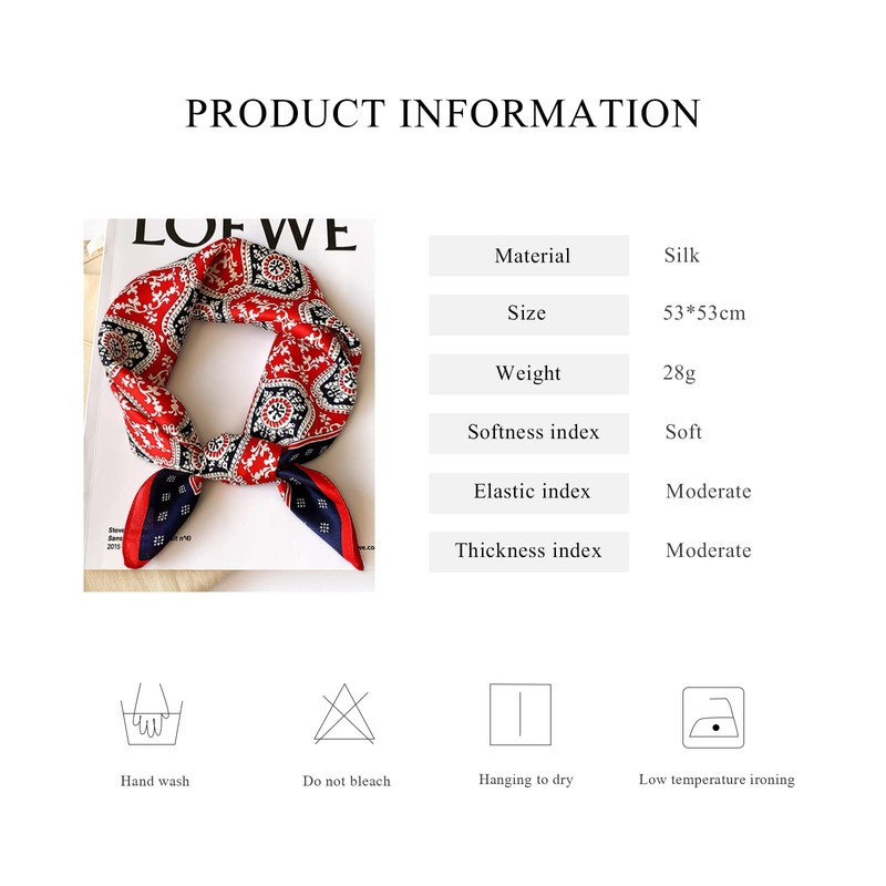 LumiSyne Women's Silk Scarf, Square Scarf, Solid, Retro Chain, Print,