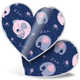 2 x Heart Stickers 7.5 cm - Sleepy Elephants Pattern Baby Animal Cute Fun Decals for Laptops,Tablets,Luggage,Scrap Booking,Fridges, 46311