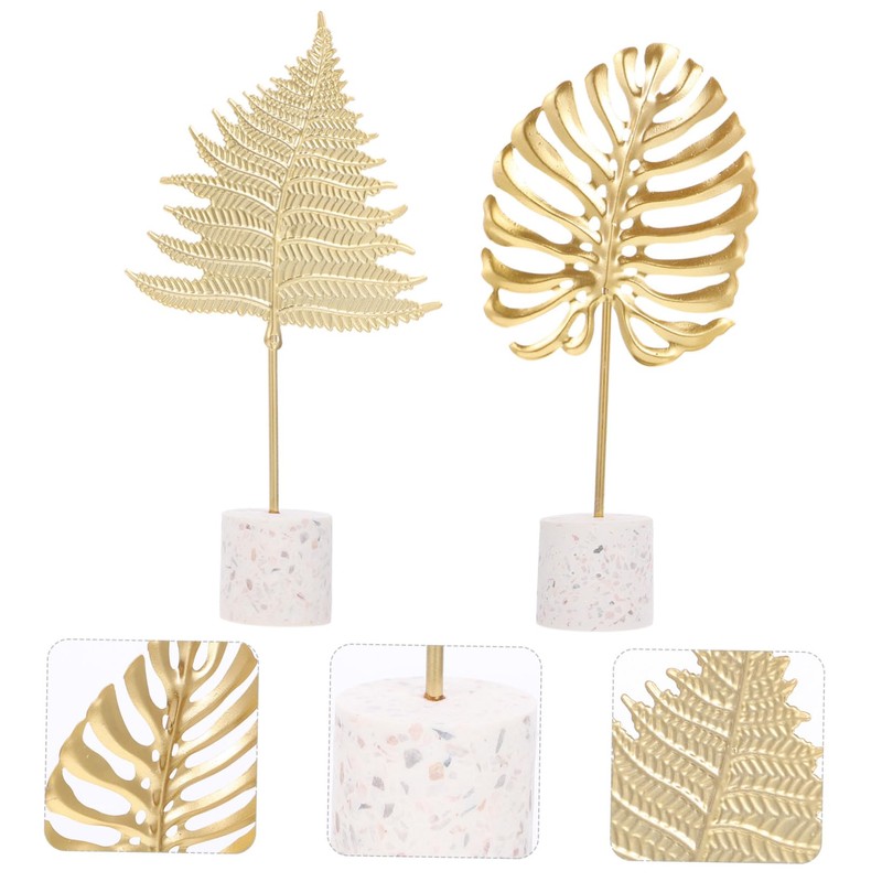 FUNOMOCYA 2pcs Gold Iron Leaf Decor Tabletop Metal Leaf Ornaments