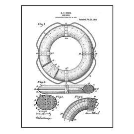 Ring Buoy Patent Print Black Ink on White with Border (24" x 36") M15369