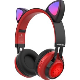 Riwbox CT-7 Cat Ear Bluetooth Headphones, LED Light Up Bluetooth Wireless Over Ear Headphones with Microphone and Volume Control for Travel/School/Smartphones/Laptop/PC/TV (Blue)