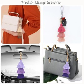YaLiyA Colorful Boho Tassel Charm Key Chain Pom Pom Tassel Bag Pendant Key Ring Keychain 3Pcs Handbag Tassels Charms Women Colorful Tassels Charm Keychain Car Keyring Holder Bag Wallet Purse