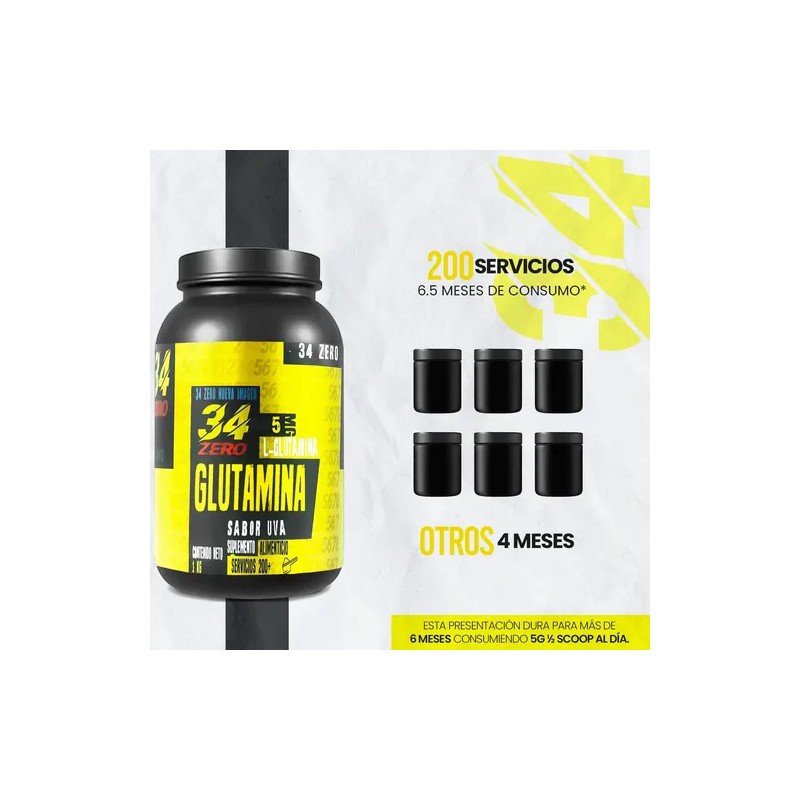 34 Zero Glutamina En Polvo 100 Servis 1kg Varios Sabores