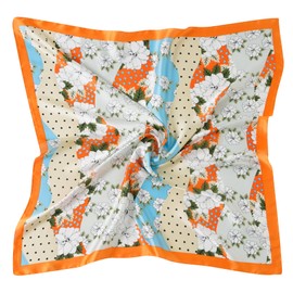CHUNG Women's Scarf Satin Bandanas Printed Pattern Fashion Scarves Silk Feeling Handbag Hair Wrap Ribbons Handkerchief Necktie Square 27.5",Dot Flower-84