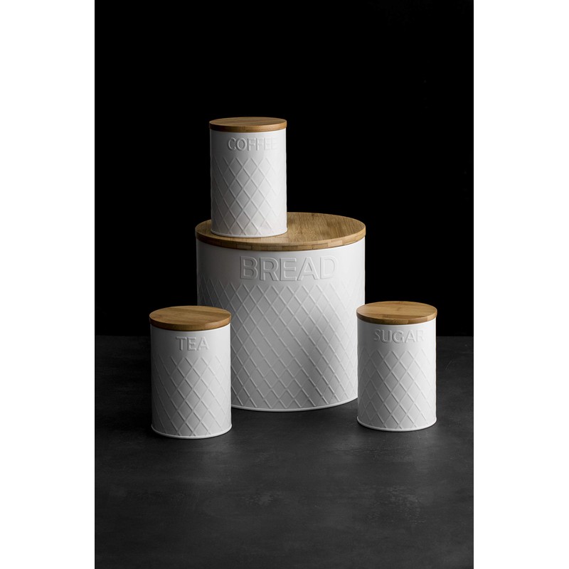 Typhoon Living Embossed Round, Stainless-Steel, White Bread Bin, 25 x