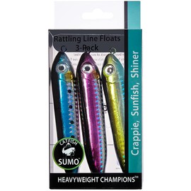 Catfish Rattling Line Float Lure for Catfishing, Demon Dragon Style Peg for Santee Rig Fishing, 4 inch (3-Pack, Green Sunfish, Blue Crappie, Purple Shiner)
