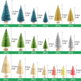 KUUQA 38Pcs Multicolor Mini Sisal Trees Bottle Brush Trees Mini Pine Trees with Wood Base Snow Frosted Trees Winter Snow Ornaments Tabletop Trees for Christmas Decorations Diorama Models