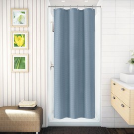 VANZAVANZU Shower Curtain for Bathroom with Metal Hooks Waffle Fabric Shower Curtain Heavy Duty Bath Curtain for Wet Room Bathtub Shower Stall, Weighted Hem, Waterproof - 92 x 182cm (Moonlight Blue)