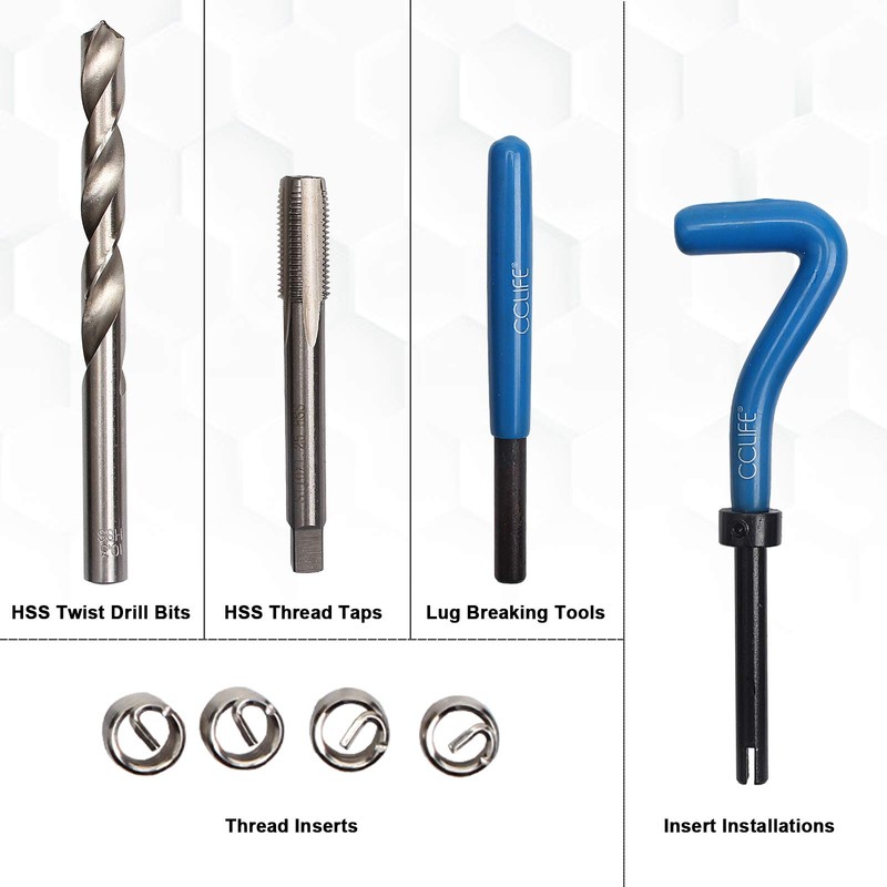 CCLIFE Helicoil Thread Repair Tool Kit M5/M6/M8/M10/M12/M14/M16, Size:M10 X 1,25