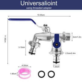 Double Garden Tap, Outdoor Garden Tap 3/4inch BSP, Zinc Alloy Rust and Antifreeze Double Output Faucets for Garden Washing Machine Rain Barrel(Blue)