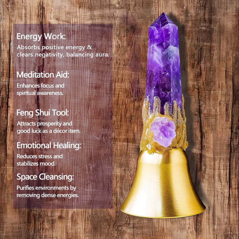 Super Loud Solid Brass Handbells Altar Bells Natural Amethyst Tower