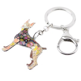 BONSNY Llavero de aleación esmaltada Doberman para mujer, regalo de coche, bolso de mano, joyería, Marrón, Mediano