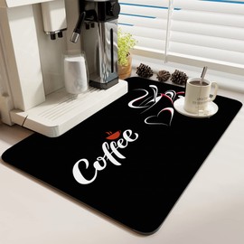 Coffee Bar Mat Rubber Dish Drying Mat for Kitchen Counter Coffee Mat for Home Bar Gift Kitchen Mat Coffee Bar Accessories Decorative Coffee Shop Chocolate Dish Drying Pad 16"X 18"