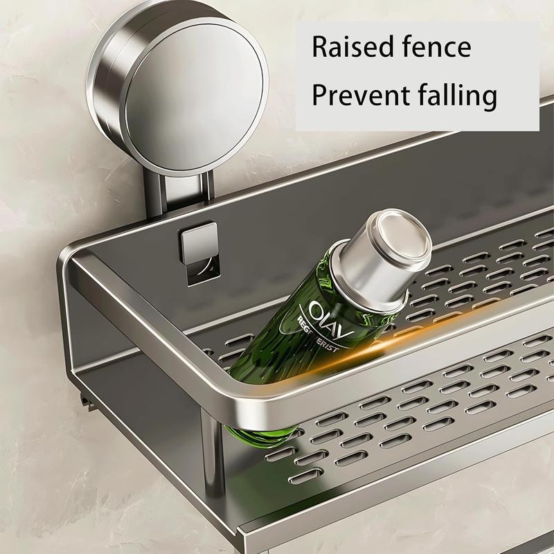 Aluminum Bathroom Suction Cup Storage Rack Wall-Mounted No-Drill Towel Rack