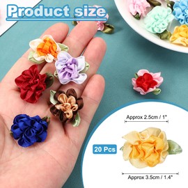 PATIKIL 1 Inch Ribbon Flowers Bows for Crafts, 20 Pack Mini Satin Roses Flowers Small Fabric Flower Heads DIY Sewing Appliques for Gift Wedding Bride Ornament, Bright Yellow/Yellow