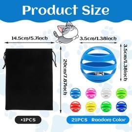 Kasyat 21 Pieces Plastic Cat Balls with Bells Bulk Inside Kitten Chase Toys Lattice Pounce Rattle Ball with Black Plush Drawstring Bag for Cat Exercise and Play Indoor