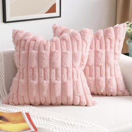 ZWJD Set of 2 Pink Cushion Covers, 40 x 40 cm, Faux Fur, Plush Cushion Covers, Soft Cushion Cover, Fluffy Decorative Cushion, Modern Cushion Decoration for Living Room, Sofa, Bedroom, Car Decor, Sofa