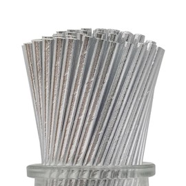 Metallic Solid Silver Party Straws, Disposable Durable Silver Paper Drinking Straws Bulk for Wedding Party Decoration, 7.75" x 0.24", Pack of 100
