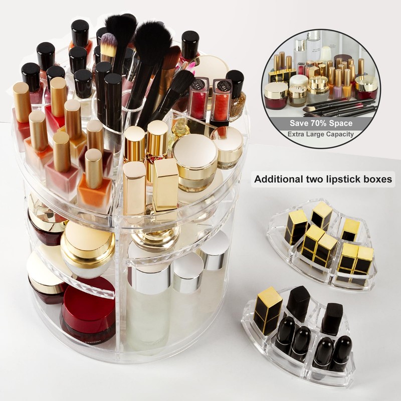 AMEITECH Makeup Organizer, 360 Degree Rotating Adjustable Cosmetic Storage Display