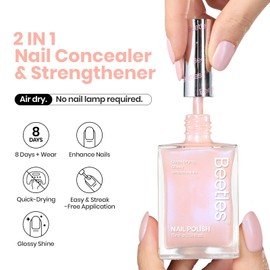 Beetles Nude Nail Polish - Glossy 2 in 1 Nail Lacquer Long-lasting Shine without UV Light Quick Dry Fingernail Polish for Nail Art Manicure DIY at Home Gifts For Women