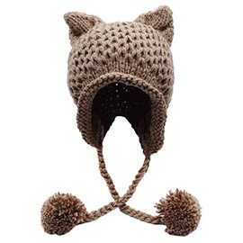 Bellady Winter Cute Cat Ears Knit Hat Ear Flap Crochet Beanie Hat, Coffee