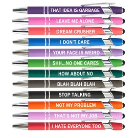 PASISIBICK 12 Pieces Funny Sarcastic Ballpoint Pens, Office Snarky Touch Screen Stylus Pen Encouraging, Black Ink (12 Color,Negative)