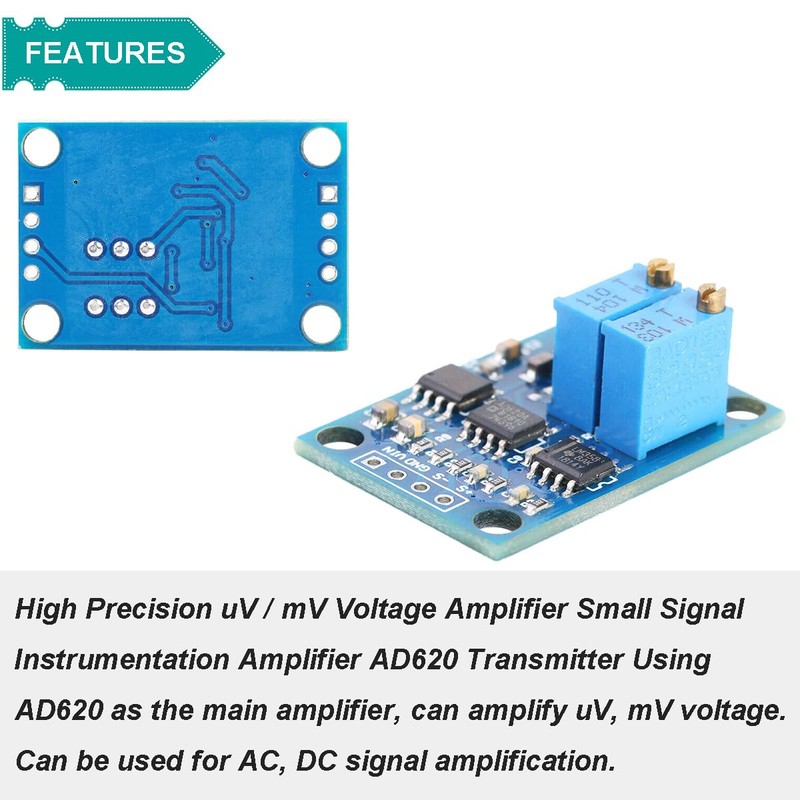 DAOKAI AD620 Voltage Amplifier Module 1.5-1000 Gain Adjustable Microvolt Millivolt