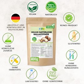 EWL Naturprodukte Inulin Powder – 400g Chicory Root Fiber • Prebiotic, Vegan & Additive-Free • Slightly Sweet Taste • Lab-Tested & Bottled in Germany