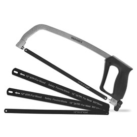BOOSDEN Hack Saws for Metal, Hack Saw, Adjustable Hacksaw Frame Set with 2PC 12‘’ 8TPI/24TPI Bi-Metal Flexible Blade & 2PC 12‘’ X 1/2'' X 24TPI HSS Blade, Mini Hacksaw for Metal Cutting, Wood,PVC