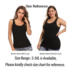 KIWI RATA Camisoles for Women with Built in Bra, Summer Sleeveless Shirt Casual, Comfortable Padded Bra cami, Wide Straps Tank Top for Yoga White/Grey/Navy 3XL