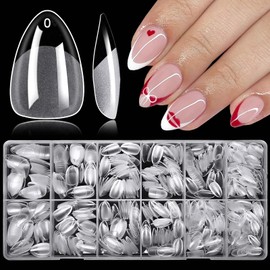 LoveOurHome 750pc Short Almond Nail Tips Clear Fake Nails Short Almond Gel Nail Tips Full Cover Acrylic Nails Clear Press on Nails XS Stiletto False Nail 15 Sizes Fingernail for Gel Nail Extension