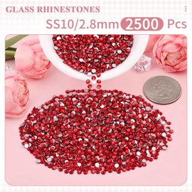BELLEBOOST 2500PCS SS10/2.8mm Crystal Rhinestones (Red/Siam), Bedazzling Flatback Glass Rhinestones for Crafting DIY Nail Art Makeup Decoration, Gems Diomand Charms for Tumbler Shoes Clothing Mug