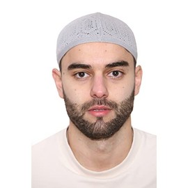 Qmart Namaz Cap Taqiyah Kufi Skull Beanies Hat Men Topi Turkey Prayer Cap Size : 21,22,23 Inches Stretchable can Wear (Light Grey), One Size