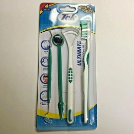 Tek 4 PC Oral Care Kit Travel Set Tounge Cleaner Dental Mirror Tooth Pick Toothbrush