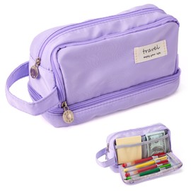 Estuche para Lpices, Bolsa de Papelera de Tres Compartimentos de Gran Capacidad, Estuche para Lpices Multifuncional Porttil con Banda Elstica y Bolsa 