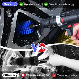 Drill Brush for Car Wheel and Bottle, 25cm Long, for Wheels, Rims, Engines, Exhaust, Bottle(Blue)