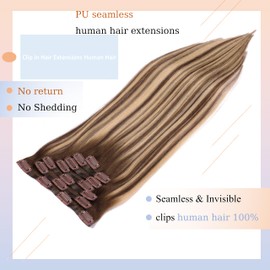 DIYOMO Seamless Hair Extensions Real Human PU Clip in Hair Extensions 120g 7pcs 14Inch #416 shallow Platinum Blonde, Invisible Natural Look