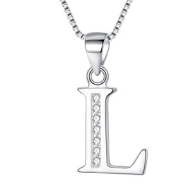 Clearine 925 Sterling Silver Initial Necklace CZ 26 Letters "L" Alphabet Charm Pendant Jewellery Gifts for Women Mom Girlfriend Girls Teen Anniversary Birthday Mothers Day Christmas Valentines