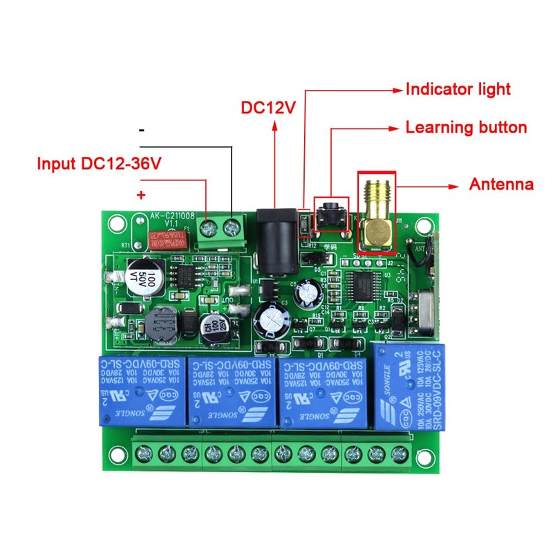 fushionsea DC 12V 24V 36V 4CH Remote Control Switch 433Mhz