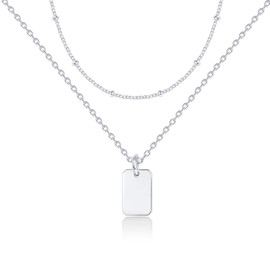 PAVOI 14K Gold Plated Dainty Layering Necklaces for Women | Snake Chain, Curb Link, Paperclip Layered Chains (Dog Tag, White Plated)