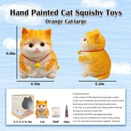 Big Hand Painted Cat Squishy Toys，Large Cute Ultra Soft Kitty Squeeze Fidget Toys for Stress Relief ,Kawaii Squishies Sticky Animal Toys for Adults Kids,Decompression Sensory Balls Toys for Autism