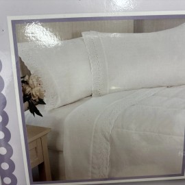BELLES& WHISTLES Vintage Eyelet Queen size sheet set pure white BRAND NEW FACTORY SEALED