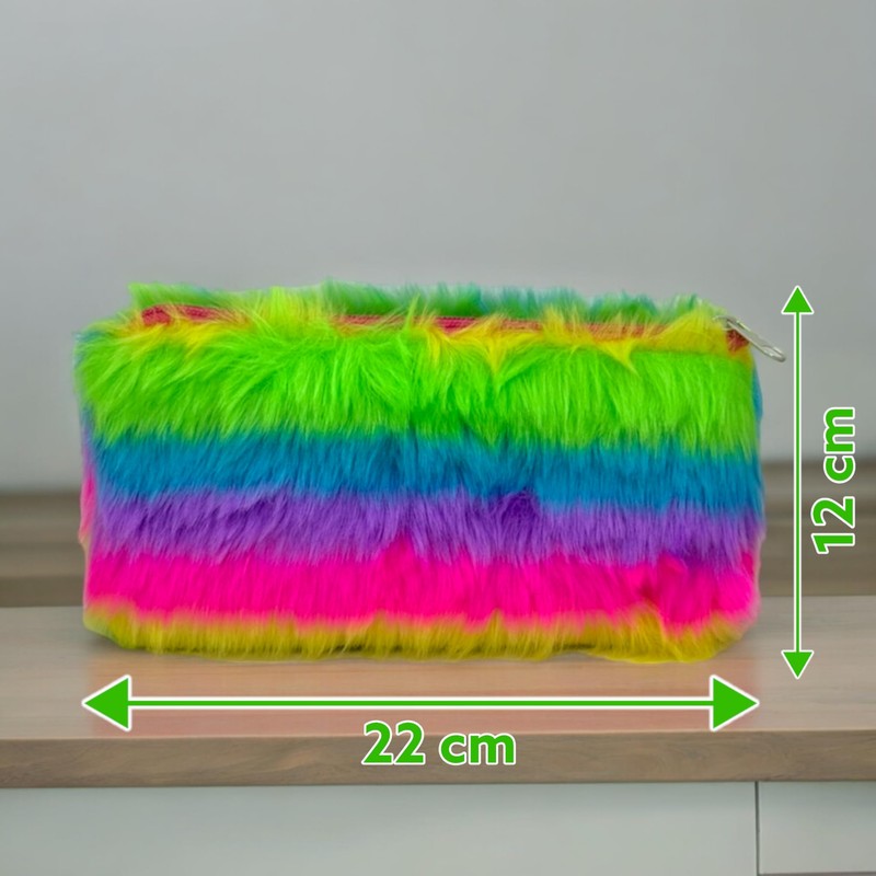 MIJOMA Colourful Plush Rainbow Case, Soft Faux Fur Travel Case