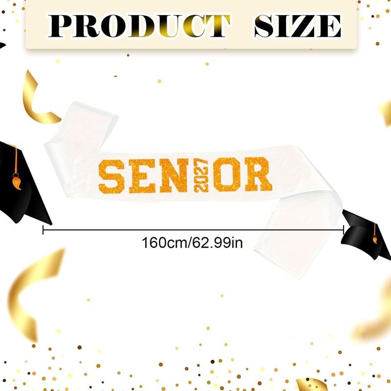 10Pcs White Senior 2027 Satin Sashes with Orange Glitter Letters-
